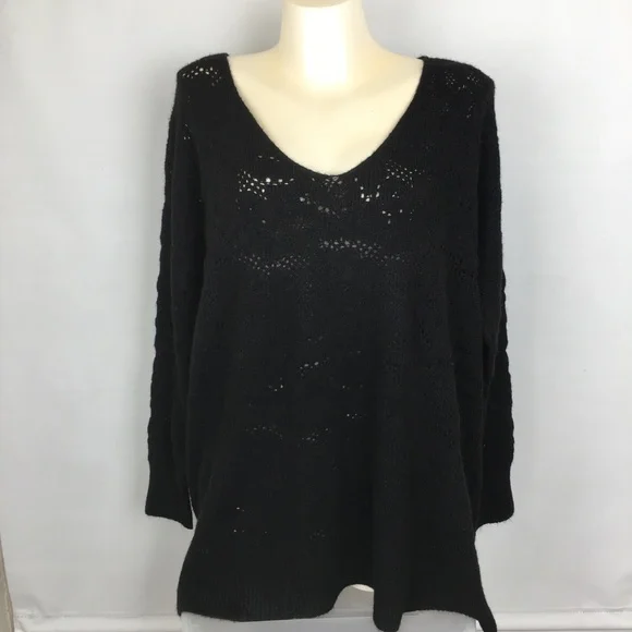Free People Intimately Free Slouchy Oversized Sweater V-neck Black Wool Blend