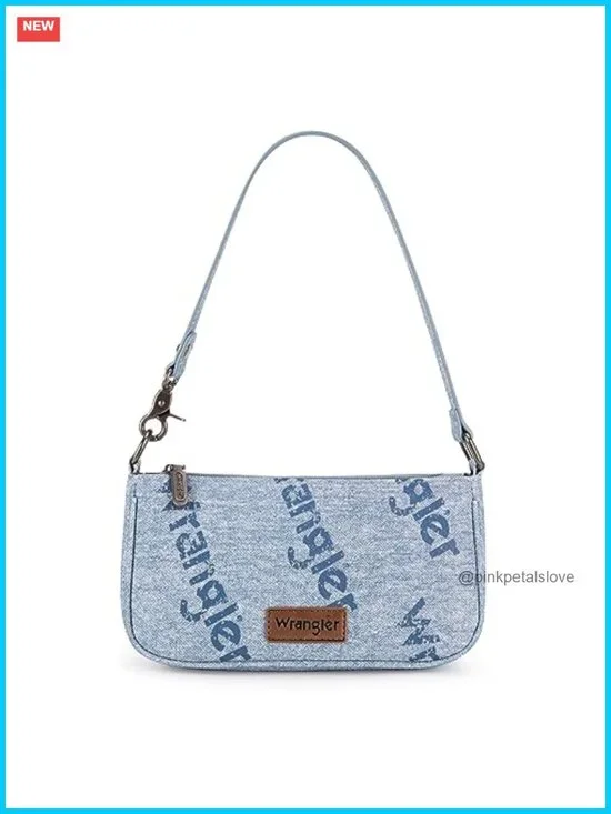 Top-Handle Hobo Handbag with Denim Print Clutch Shoulder Bag