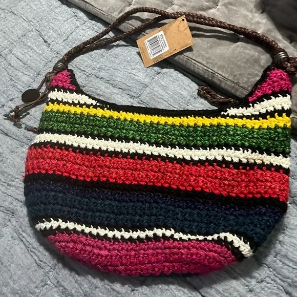The Sak,roots,  Eco-Friendly Multi-Color Striped Crochet Shoulder Bag
