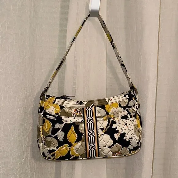 Vera Bradley Ivory Gold White Black Floral Quilted Hobo Bag Dogwood Print