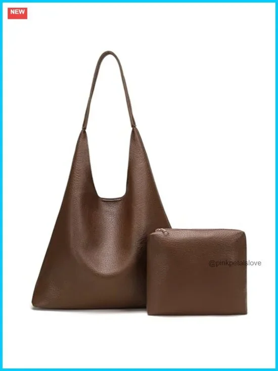 Slouchy Hobo Bag Faux Leather Shoulder Tote with Cosmetic Bag