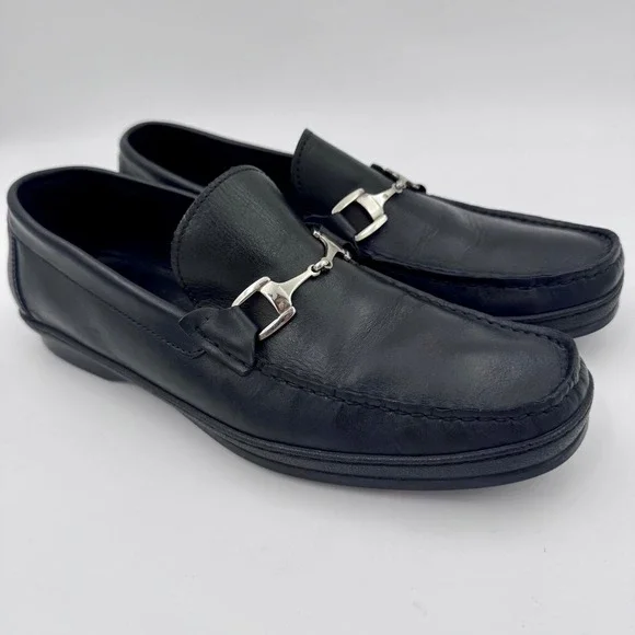 Sandrino by Sandro‎ Moscoloni Italian Leather Men's 11.5 Silver Horsebit Loafers