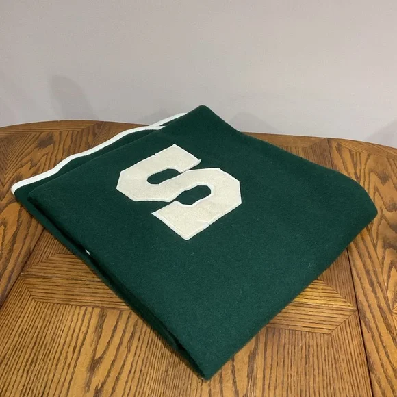 MSU Vintage Spartans White “S” Lettering Michigan State Varsity stadium blanket