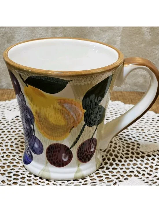 Tabletops Gallery Tuscan Fruit Grapes  Hand Painted Hand Crafted  Ceramic Mug