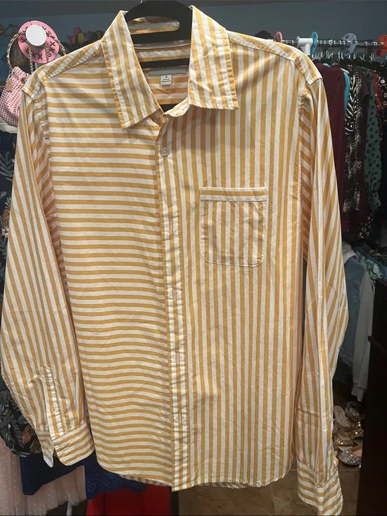 Yellow & White Striped Long-Sleeve Shirt by Free Assembly