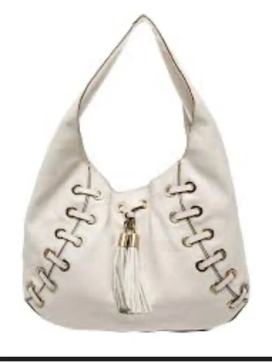 Michael Kors Off-White Leather Hobo with Tassel and Whipstitch