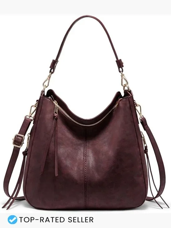 Faux Leather Hobo Crossbody Bag Large Capacity Retro Shoulder Tote Purse
