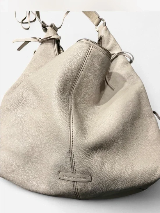 Lucky Brand Taupe/Cream Pebbled Leather Hobo