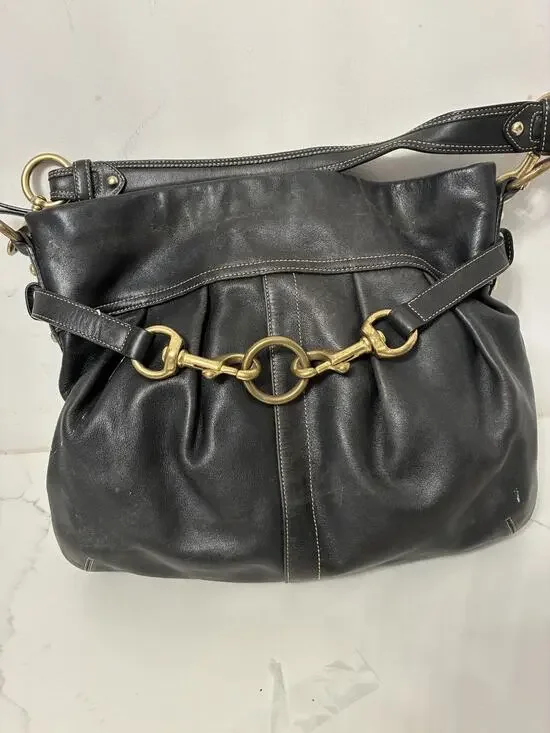 Coach Hamptons Bag Purse Horse Bit Hobo Black Gold Hardware Vtg Equestrian