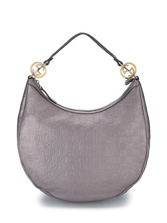 GUCCI Guccissima GG Twins Hobo Shoulder Bag Mauve Metallic Leather