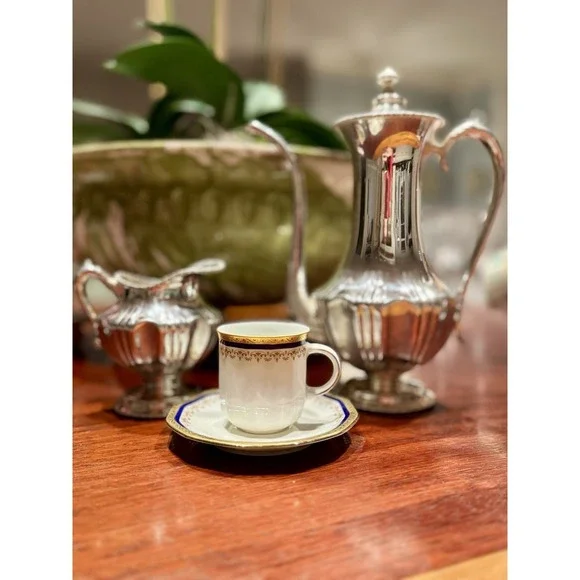Antique Quadruple Silver Plate Coffee‎ Pot And Creamer C.1890-1910 Edwardian
