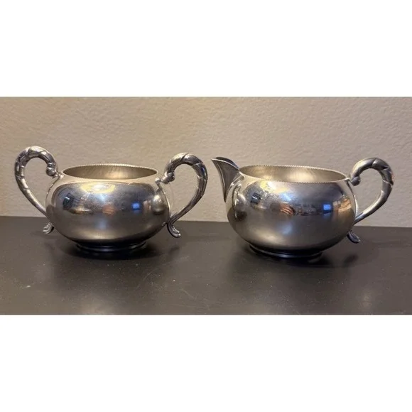 Antique EG Webster & Son Cream‎ & Sugar Set Quadruple Plate Hard White Metal 121
