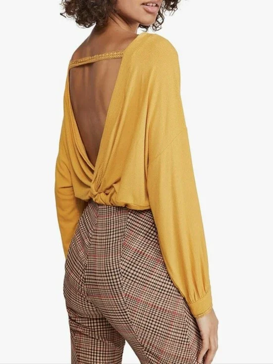 Free People Shimmy Shake Ribbed Open Back Oversized Tunic Top Gold  Size XS