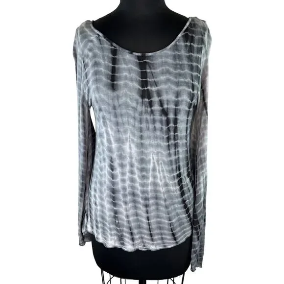 FREE PEOPLE Blue White Tie Dye Flare Bell Sleeve Boho Shirt Top M Medium FLAW