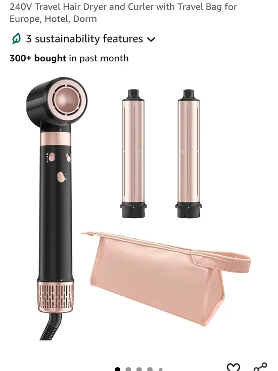 Travel Hair Dryer & Curling Set in Black and Rose Gold
