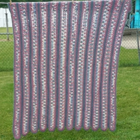 Vintage Striped Crochet Afghan Blanket 48 x 62