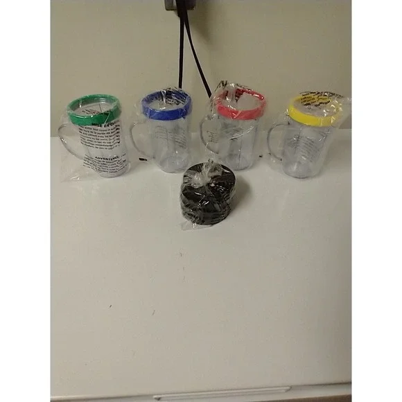 4 Magic Bullet Blender Mugs Cups With‎ Rings & Lids Replacement Parts