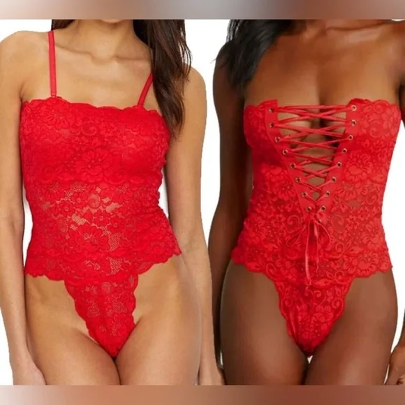 NWT $98 We Are HAH X Free People Spinster Reversible Bodysuit XS Siren Red Top