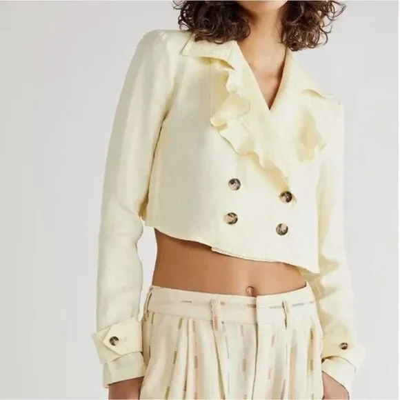 NEW Free People 100% Linen Crossover Back Bennie Crop Blazer, XS‎