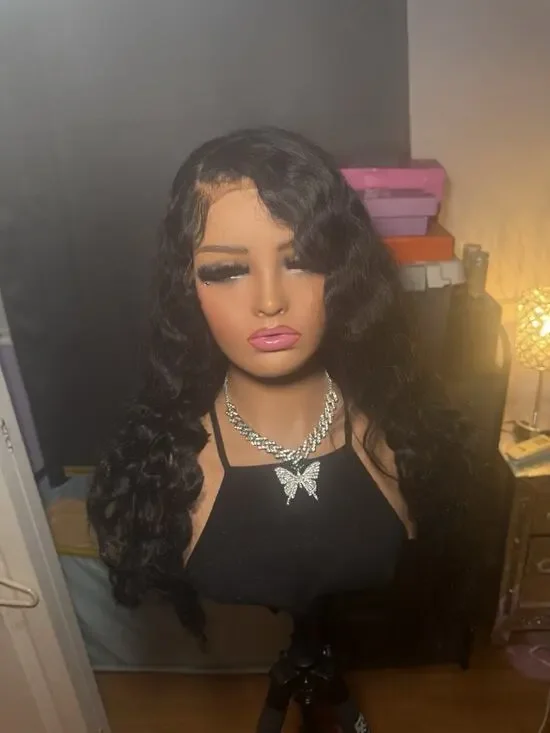 100% Human Hair Wig 13x6 Lace Front Black Wavy Pre-Plucked Customized
