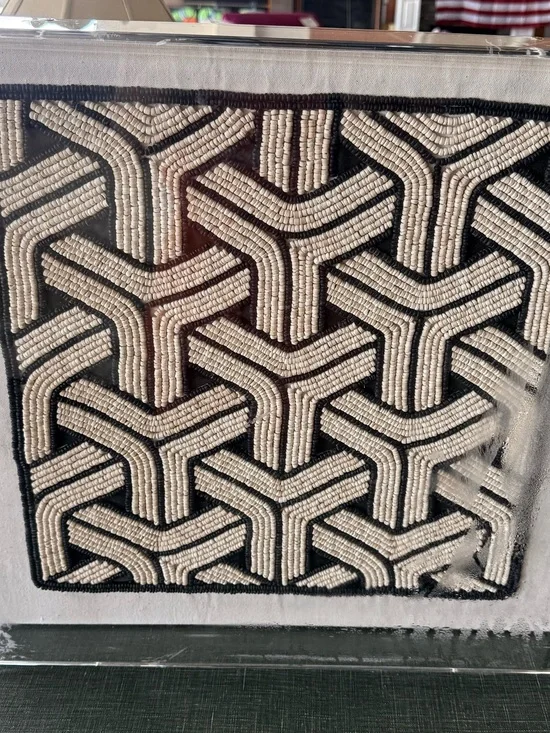 Beaded Geometric Wall Art - Black and Cream