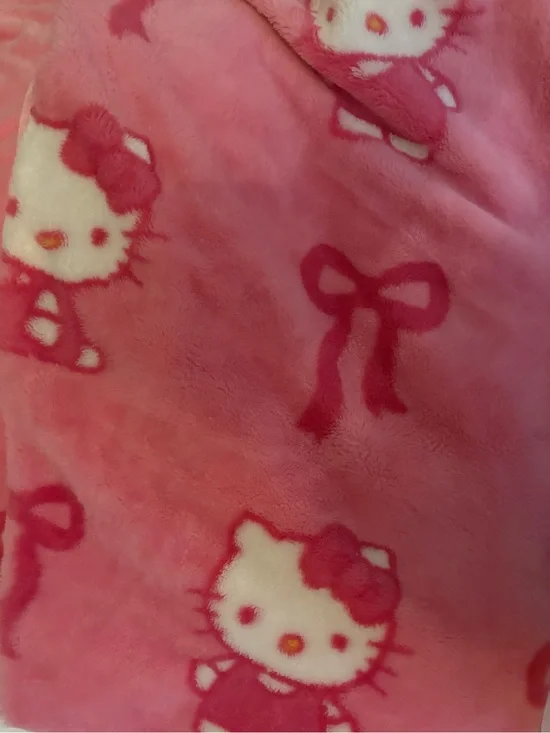 Hello Kitty Pink and White Plush Throw Blanket with Bow Motif