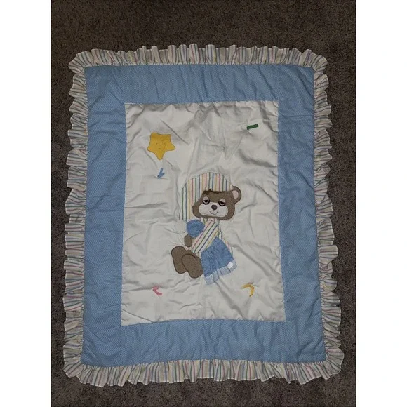 Vtg 1982 Morgan Teddy Beddy Bear Baby Crib Comforter Blanket Sleepy Bear 50