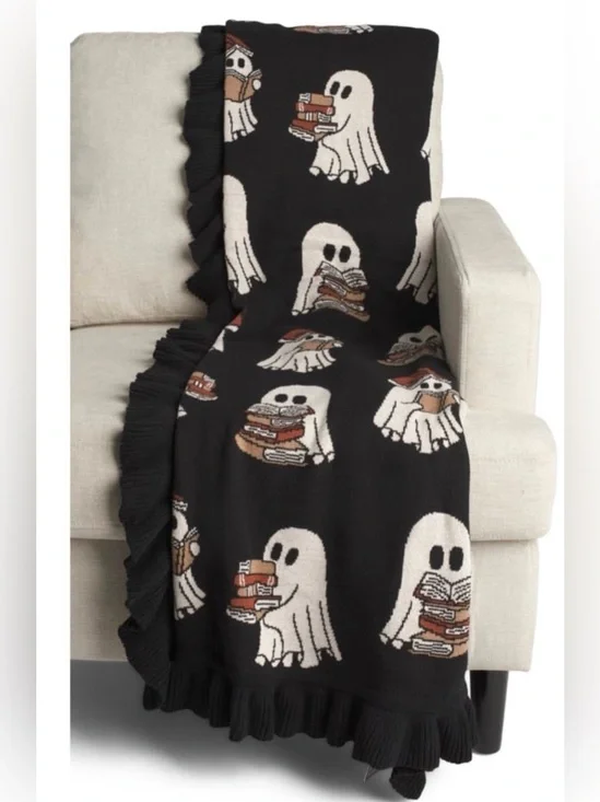 NWT Viral Halloween Ghost & Books Reversible Throw Blanket  Size 50x70