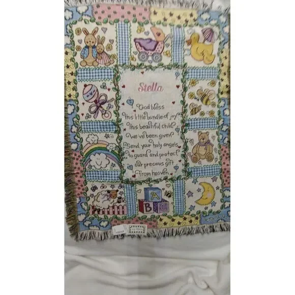 Vintage God Bless Prayer Joy Marie Baby Tapestry Throw‎ Blanket 45