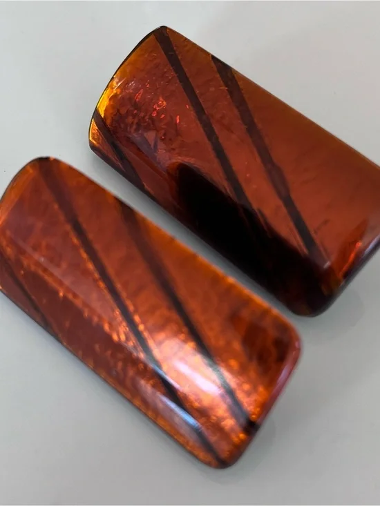 Amber Brown Pair of Pierced Earrings Vintage Large