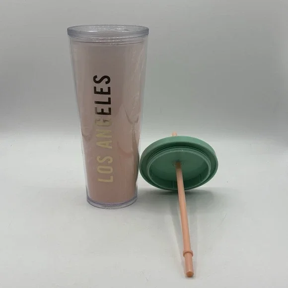Starbucks Los Angeles Palm Tree‎ Tumbler Pink Green Straw NEW