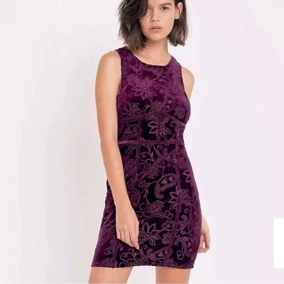 Free People Dress Velvet Burnout Boho Sleeveless Burgundy Size Small