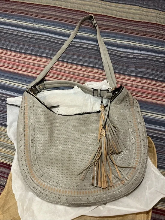 Light Gray Suede Tassel Hobo Bag