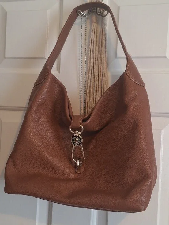 Dooney & Bourke Leather Hobo Shoulder Bag in Brown - LARGE LOGO