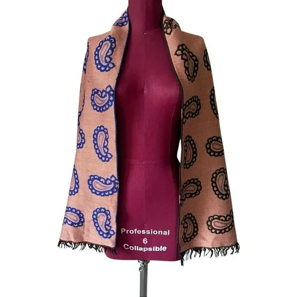 Seaward & Stearn London Paisley Scarf Wool Silk Brown Blue‎ Made in Italy