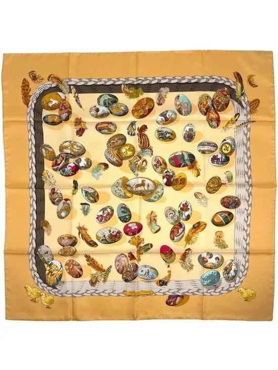Hermes Carre 90 Couvee D Egg Scarf Silk Orange Multicolor
