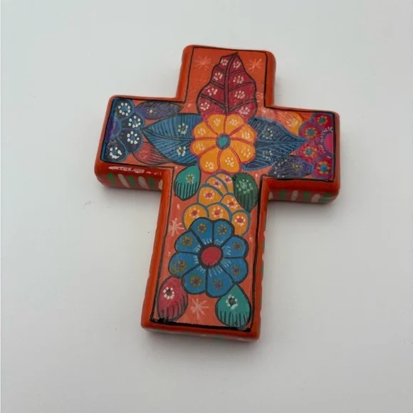 Colorful Novica Handmade in Mexico Floral Cross Wall Decor