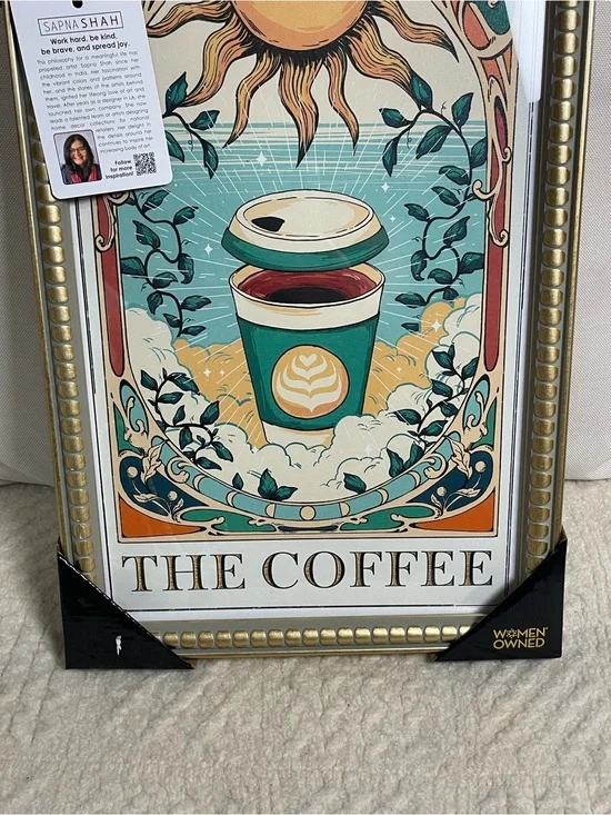 The Coffee Framed Art Print - Teal & Cream sapna sash viral wall art decor