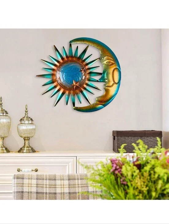Sun and Moon Metal Wall Art - Turquoise and Copper Home Decor