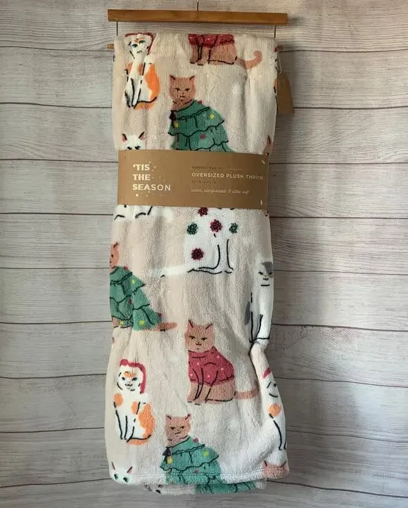 TisThe Season Christmas Cat Blanket Oversized Plush Throw 60x70