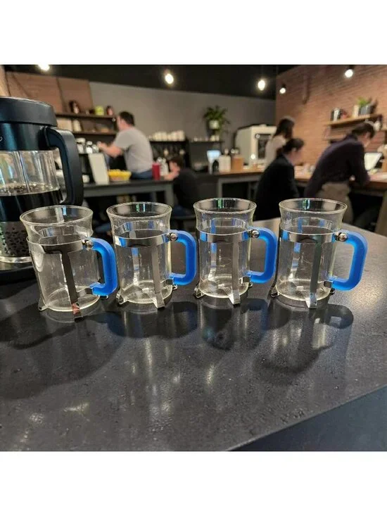 Taiwan Cafe Coffee Cups Metal Cage Blue Acrylic Handles Set Of 4 4