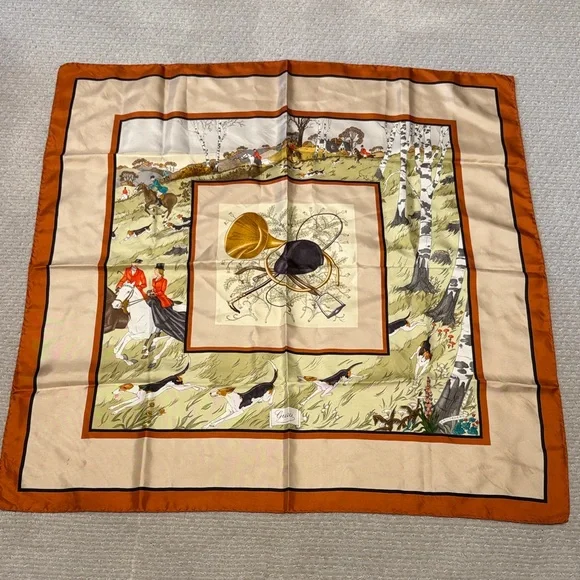 Vintage Gucci scarf featuring fox hunting motif V Accornero