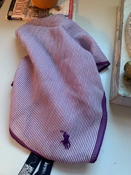 Ralph Lauren Purple and White Striped Silk Scarf