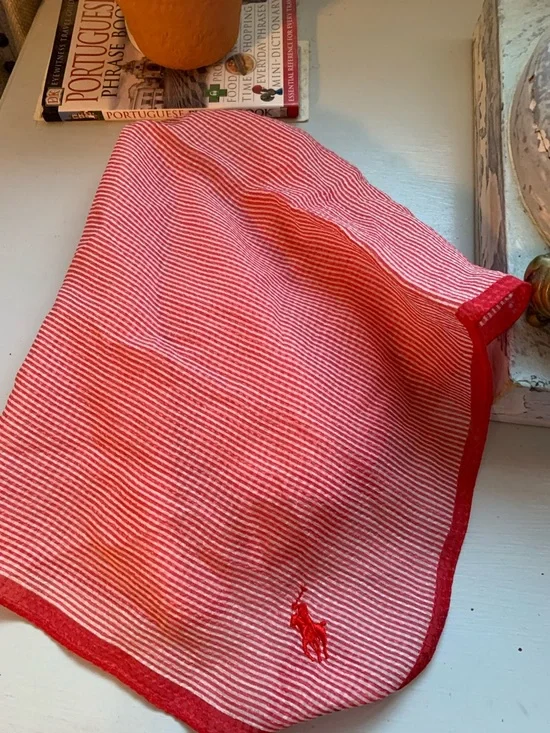 Ralph Lauren Red and White Striped Silk Scarf