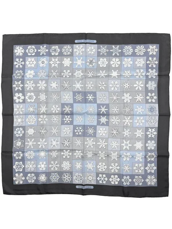 Hermes Carre 90 Feux de L'hiver Winter Fire Scarf Silk Gray Blue