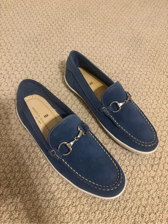 Martin Dingman Navy Suede Slip-On Loafers with Silver Bit