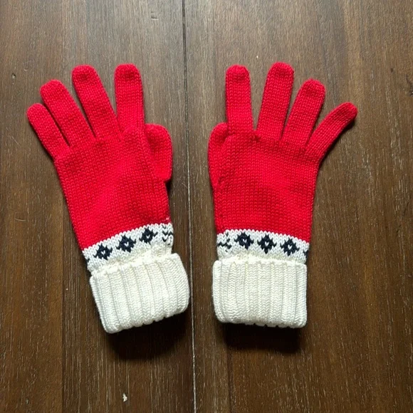 New without tag size 6-8 Janie and Jack fair isle red cotton knit gloves