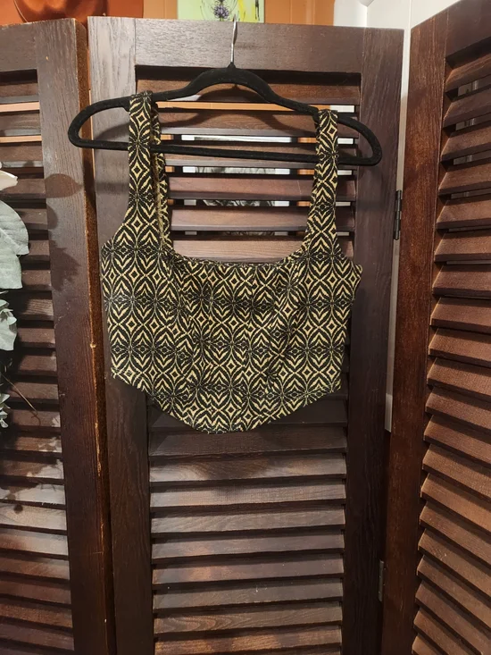 Free People Black and Gold Geometric Crop Tank