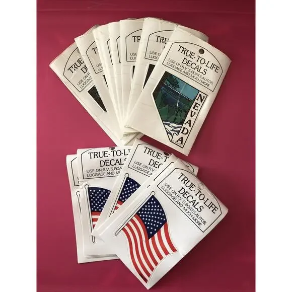 Vtg Lot Of 20 Nevada & US Flag True-to-Life Decal Logo Stickers Classic‎ MAFCO