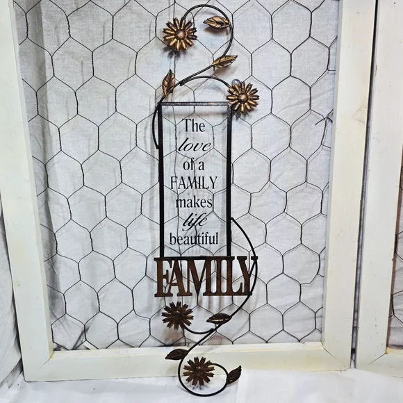 COMING SOON 24x6 Vintage Rustic Metal & Glass FAMILY WALL ART floral decor